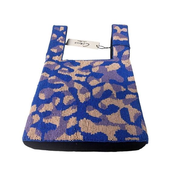 Circus SAM EDELMAN Mini handbag beaded pouch sack Purple Giraffe Pearl Beads NWT - Picture 1 of 3